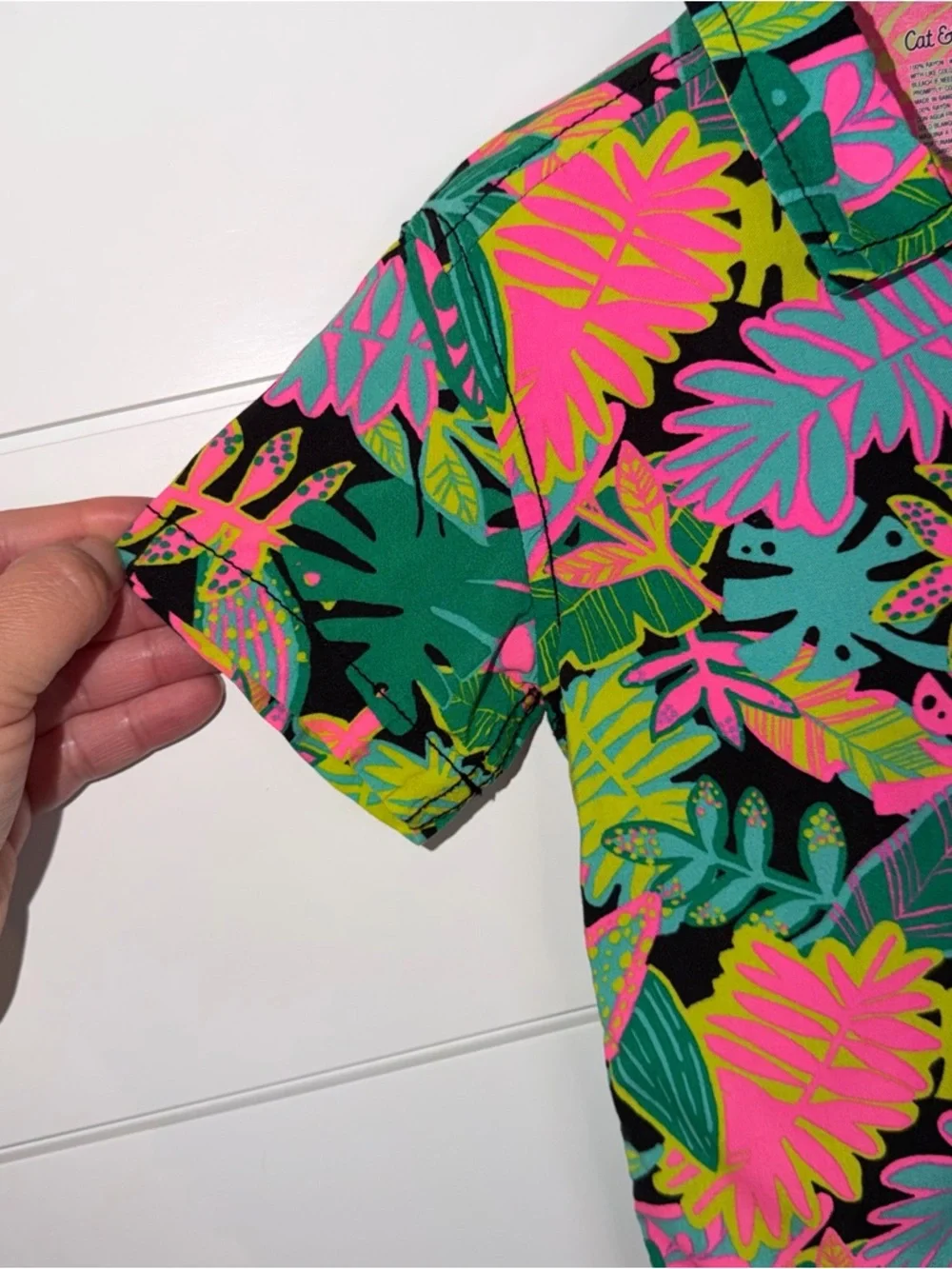 Cat & Jack Toddler Boys 2T Hawaiian Shirt Tropical Leaf 100% Rayon Kidcore EUC - Picture 3 of 5